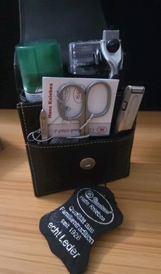 Herren Schwarz Leder Pflegeset Rasur und Nagel Set Gillette M3 - Hans Kniebes 