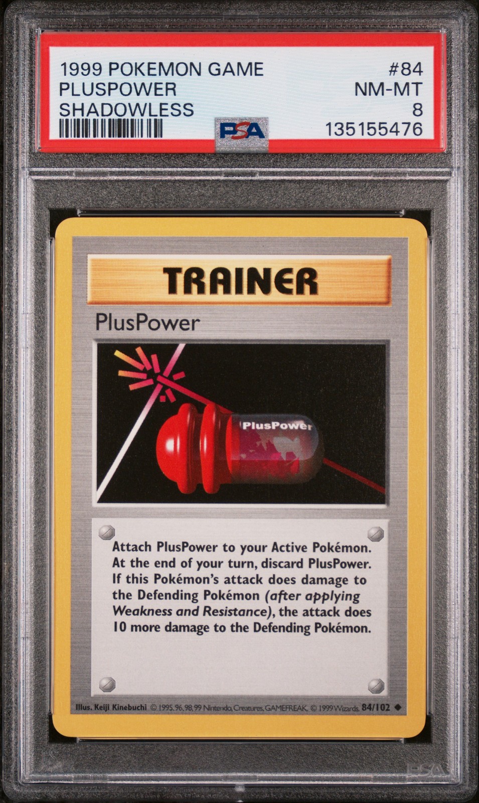 1999 POKEMON GAME SHADOWLESS #84 PLUSPOWER PSA 8