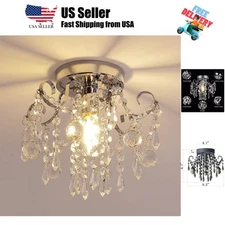 Small Crystal Chandelier Flush Mount Ceiling Light Fixtures Modern Mini Chand...