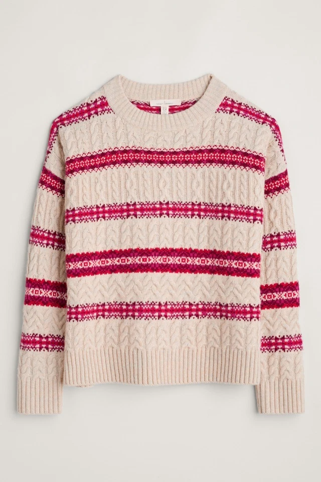 Seasalt Women's Regular Shepherd Fair Isle Cable Knit Jumper with Lambswool Snow - Image 2 of 4