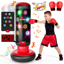 Saco de Boxeo para Niños, Saco de Boxeo Inflable de 60 Pulgadas con Guantes, 4 Modos de Juego,