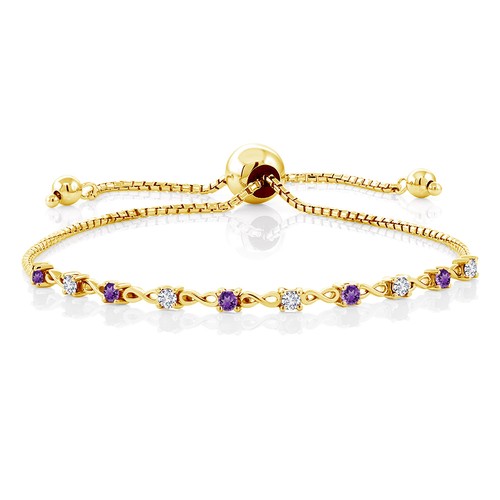 18K Yellow Gold Plated Silver Gemstone Birthstone and White Lab Grown Diamond