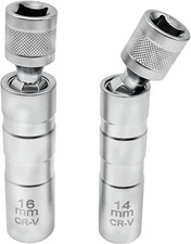 14Mm  16Mm Thin Wall Swivel Magnetic Spark Plug Socket, 3/8 Inch Drive 12-Point