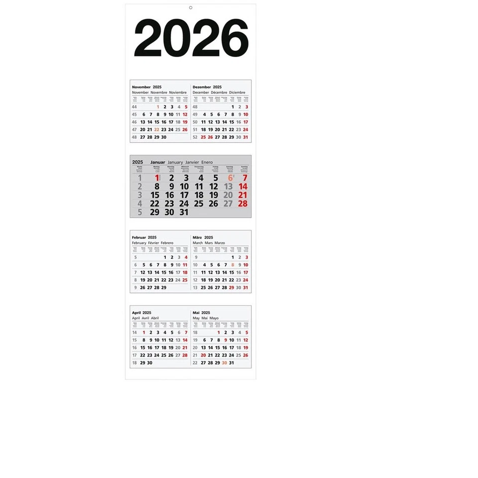 SAPHIR-TEC 1 Siebenmonatskalender 2026 / 7-Monats-Wandkalender / 7 Monate = 1 Blatt