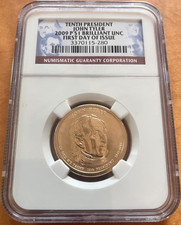 2009 P $ 1 - 10th PRESIDENT JOHN TYLER BRILLIANT UNC. FDI First Day Of Issue NGC