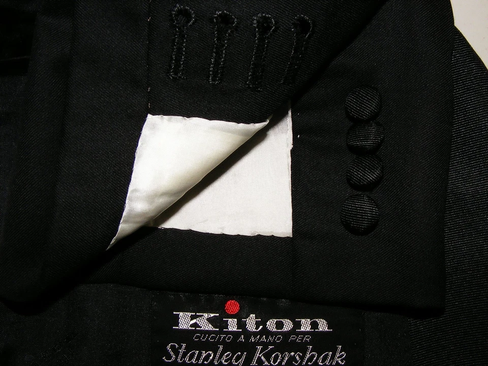MENS SZ 46L TAILORED KITON NAPOLI SUPER 150'S BLACK TUX TUXEDO SZ 46L 39 X 34 - Image 3 of 4