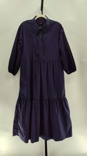Quince Women 100% Organic Cotton Poplin Midi Tunic Dress Navy Basic Sleeved XL
