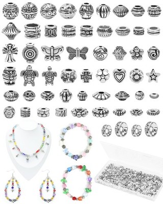 309Pcs FIVEIZERO Antique Silver Spacer Beads for Jewelry 1-10mm, silver 