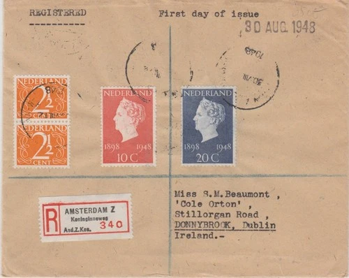 Netherlands-1948 50th Anniversary of Queen Wilhelmina Coronation First Day Cover
