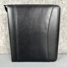 VTG 1998 Franklin Covey Black Genuine Leather  Classic Planner 7-ring Zip Binder