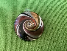 Murano Style Art Glass Round Swirl Pendant Shades of Purple,Gold, Silver
