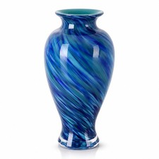 Hand Blown Glass Vase 11.8" Tall Beautiful Sea Wide Mouth Bud Vase for Table ...
