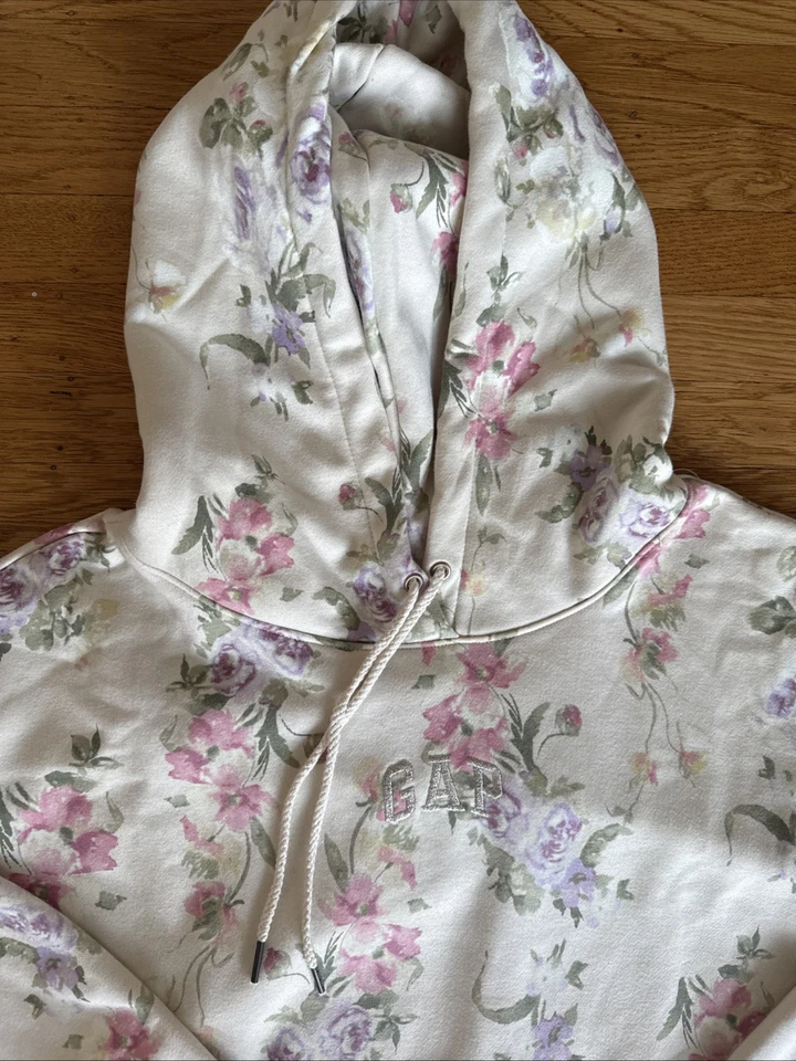 Gap LoveShackFancy Sudadera con Capucha Crema Floral Pullover Sudadera Talla XL Foto 2 de 4