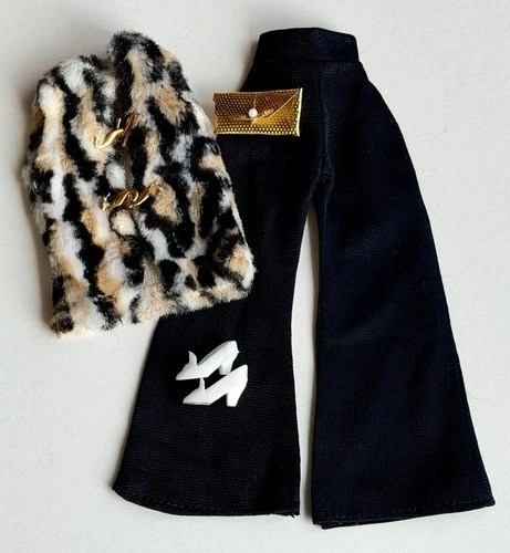 VTG 70s Maddie Mod Outfit Leopard Fur Vest Hippie Pant Shoes Purse Barbie Clone