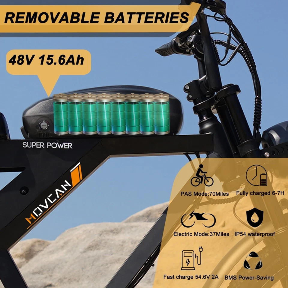 Movcan V30 Electric Bike 1000W 28mph 48V 15.6Ah 20" Fat Tire Ebike for Adults - Image 3 of 4