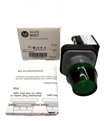Allen Bradley 800T-QH2G 800T PB,30mm Pilot Light,LED Lamp,12-130V AC/DC,Green - Image 1 of 4