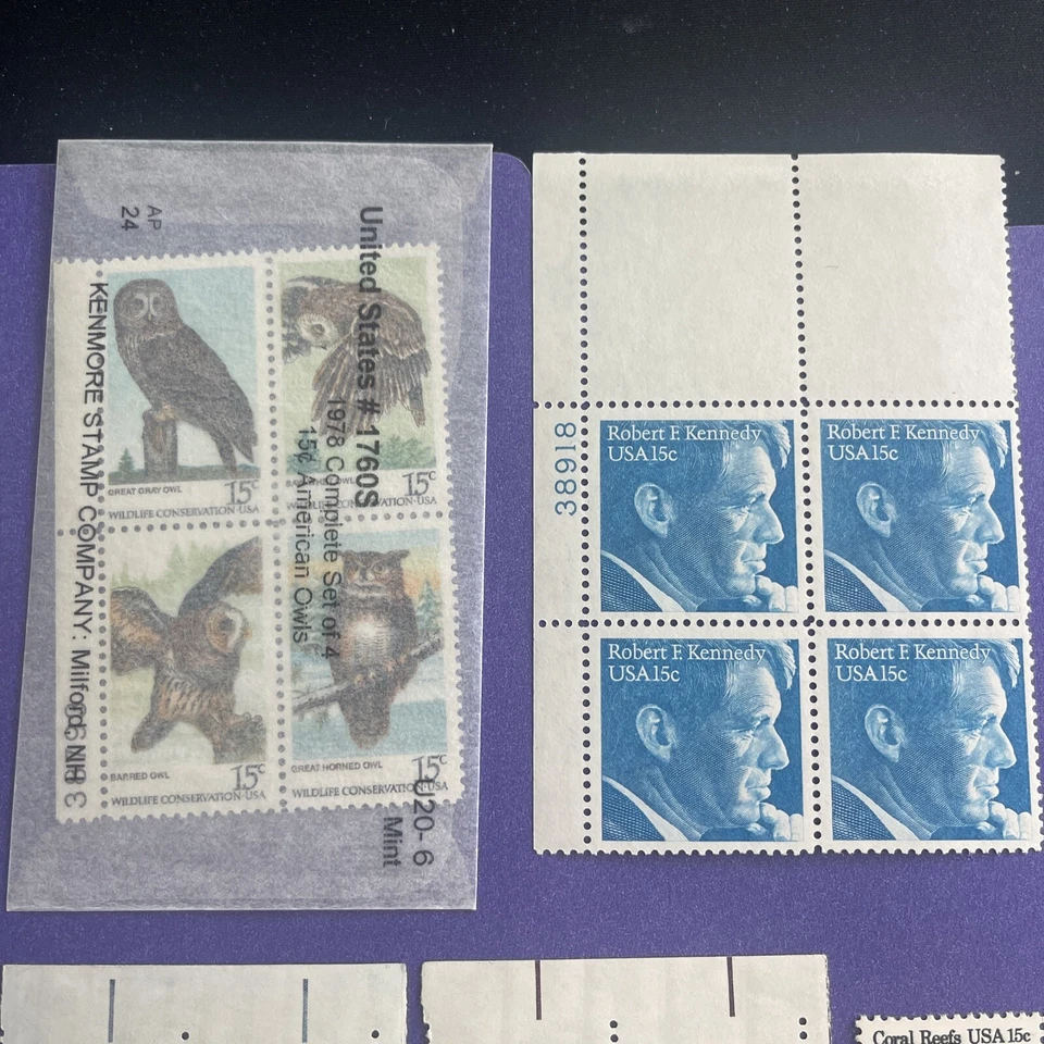 U.S. 1938,1978-1980, 15c Stamp 8 Block of 4, 7- MNH, 1 Used, VF/XF , See Photos - Image 3 of 4