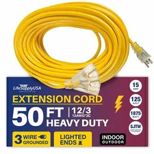 25ft Power Outdoor Extension Cord & Indoor - Waterproof Electric Drop Cord Cable