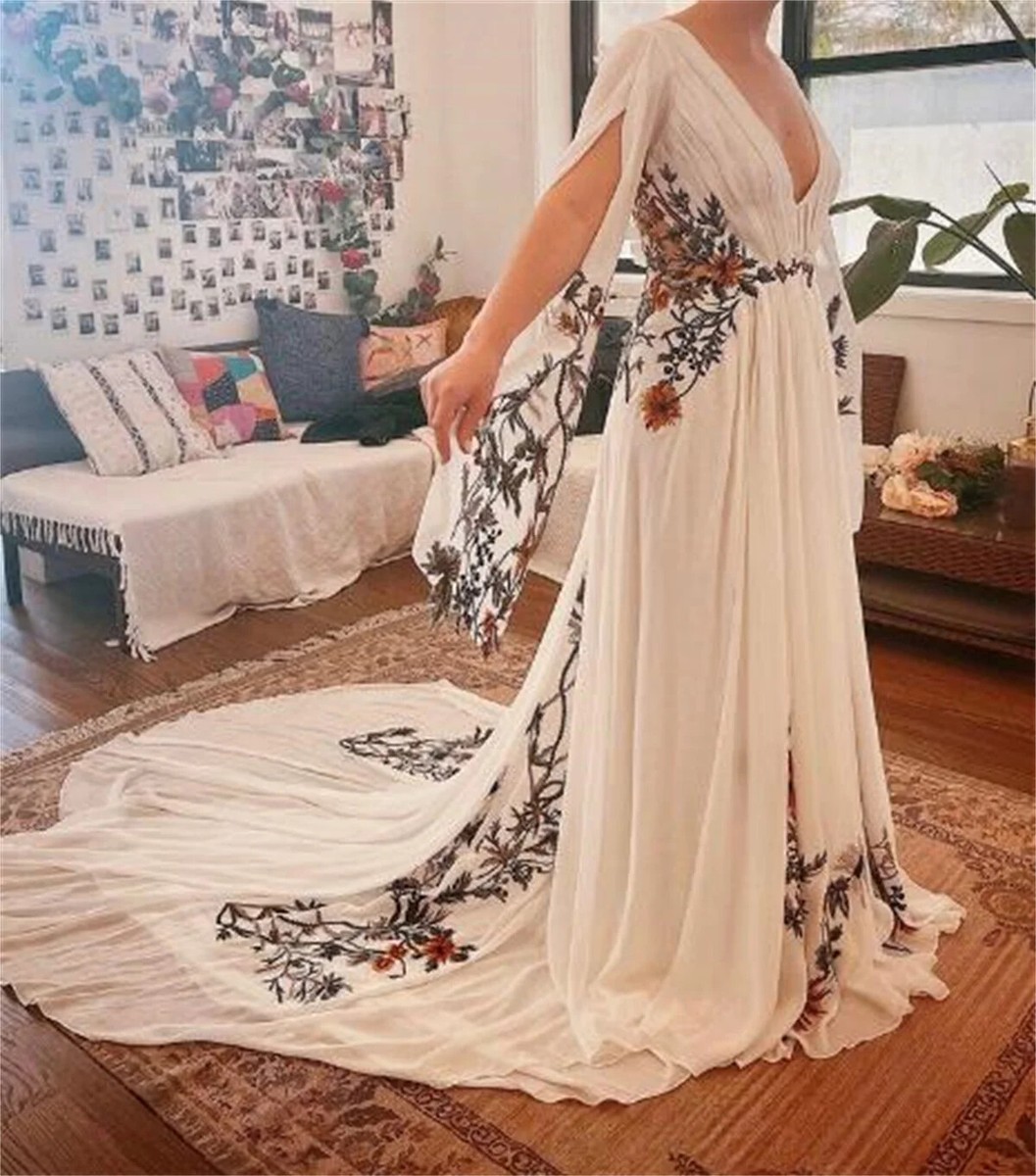 Bridal Wedding Dresses Split Red Flower Leaves White Dress Elegant Evening  | eBay