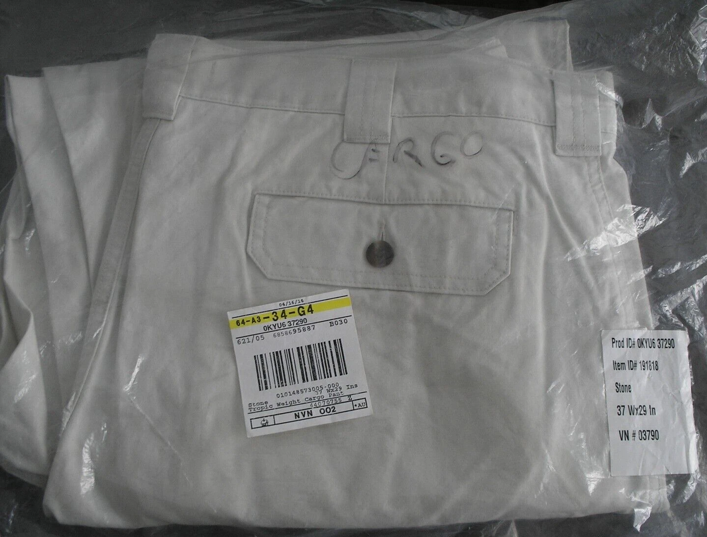 NEW LL Bean Mens Tropic Weight Pants 37X29 Cargo casual sport STONE NWT
