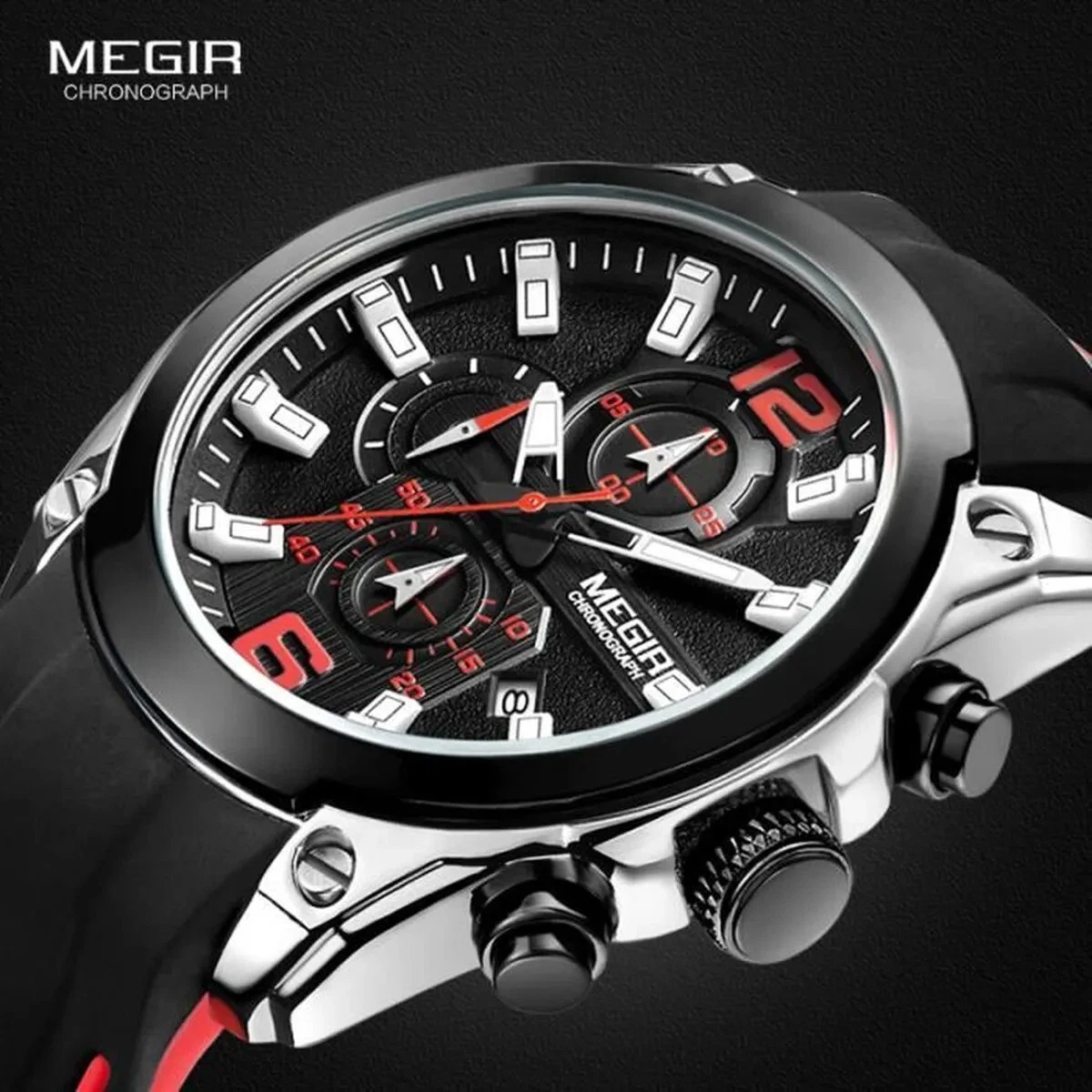 Montre Homme Chronographe Quartz Marque De Luxe MEGIR Silicone