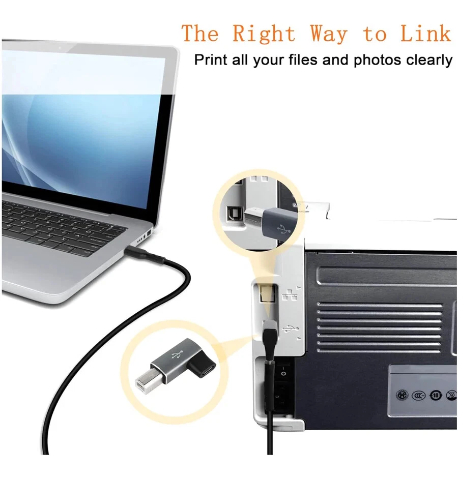 USB-C Female to USB-B 2.0 MIDI Angled Adapter Printer Connector - Image 3 of 4