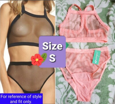 2pc S Sexy Honeydew Intimates Fishnet Bra & Highrise Panty NWT Coral Pink NWT