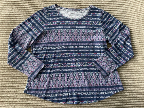 Sonoma Everyday Tee - Woman's XL - Blue Aztec Print Long Sleeve Top