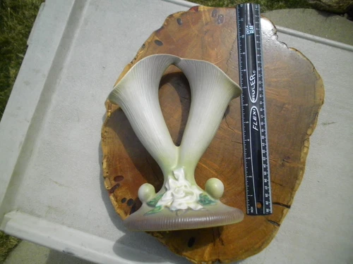 1930s Roseville Pottery Gardenia Double Cornucopia Floral Vase 622-8 Rare Grey!