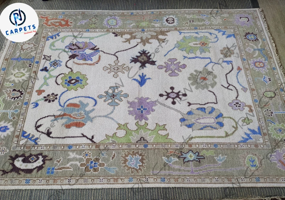 Alfombras Oushak grises lvory para sala de estar 8x10, 9x12, 6x9 alfombras anudadas a mano Foto 2 de 4