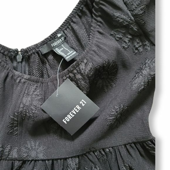 Forever21 Black Floral Embroidered Dress NWT | eBay