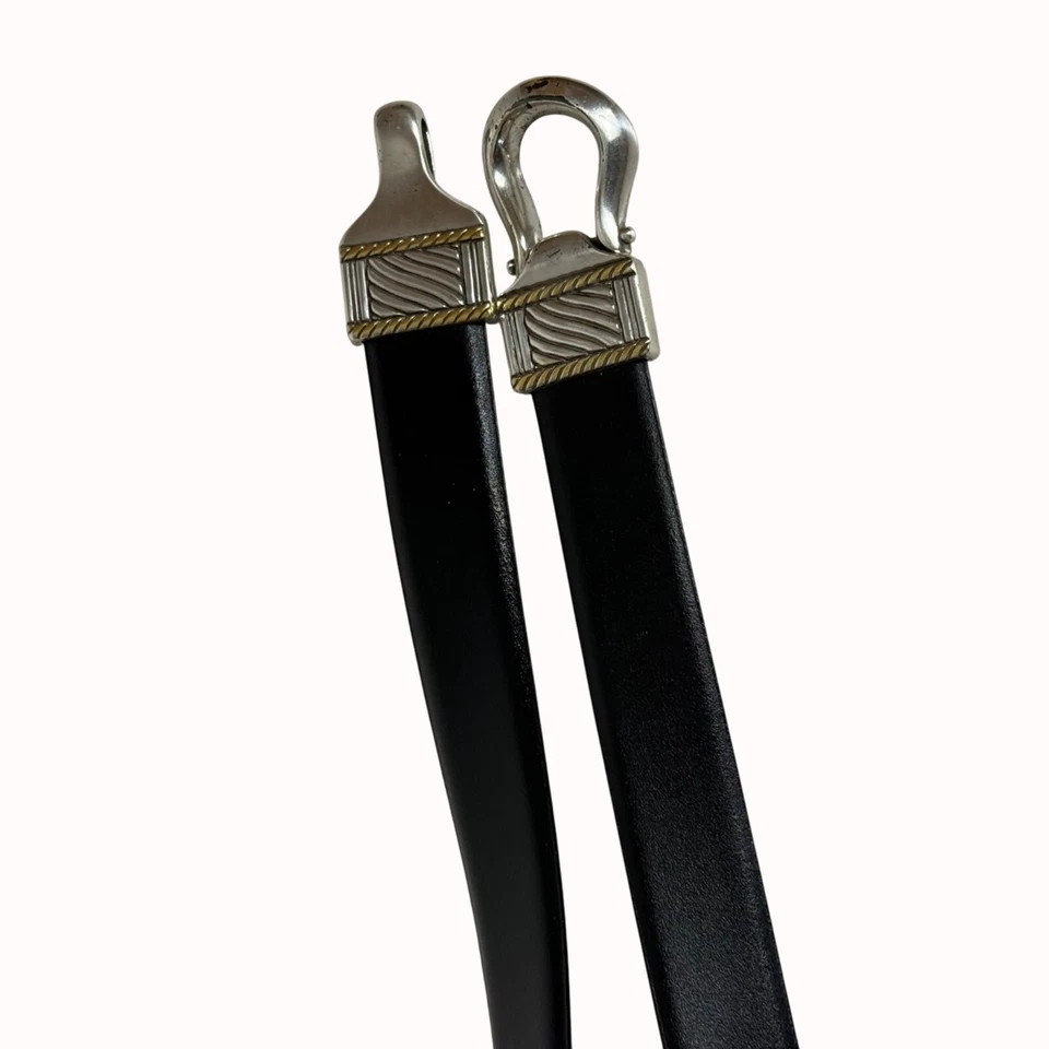 Anne Klein Black Leather Belt Size M/L Silver Slide Hook Buckle 32 Waist Fashion - Image 4 of 4