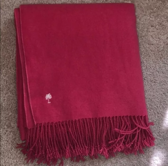 Lilly Pulitzer Hot Pink Wool Blend Throw Blanket Fringe Detail 53.3