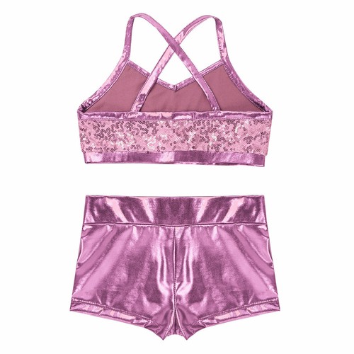 Abito da ballo bambina balletto ginnastica brillante jazz sport camicia crop top + pantaloncini - Foto 25 di 64