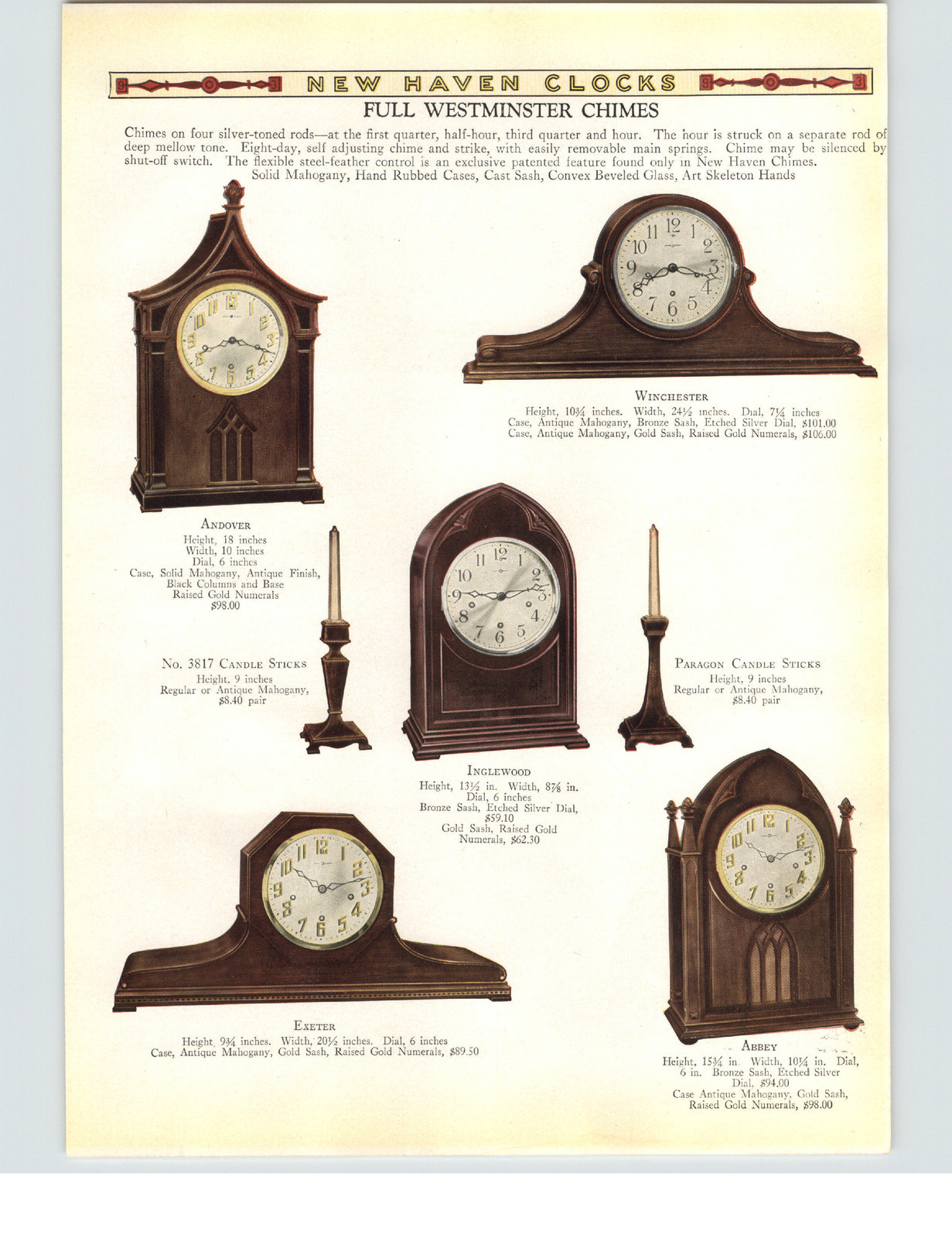 1927 PAPER AD 4 PG New Haven Clocks Mantel Tambours Duo Strike Mahogany