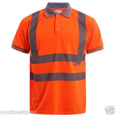 Image of HI VIS POLO T SHIRTS MENS HIGH VISIBILITY VIZ REFLECTIVE TAPE WORK WEAR TEE TOP