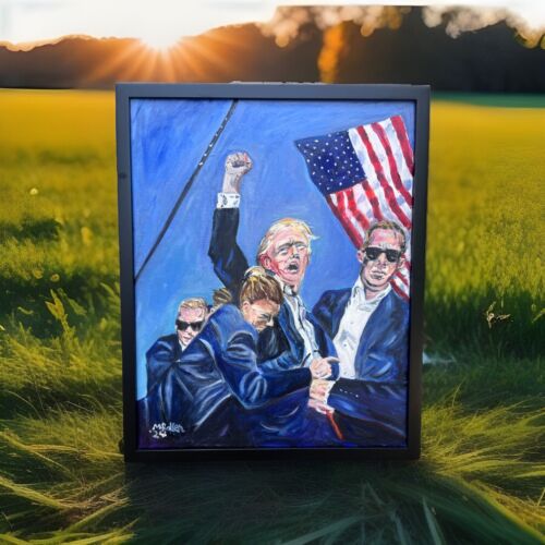 Trump Icónico Asesinato Attemp Lucha Original MBollen Pintura al óleo Arte Trump - Imagen 12 de 12