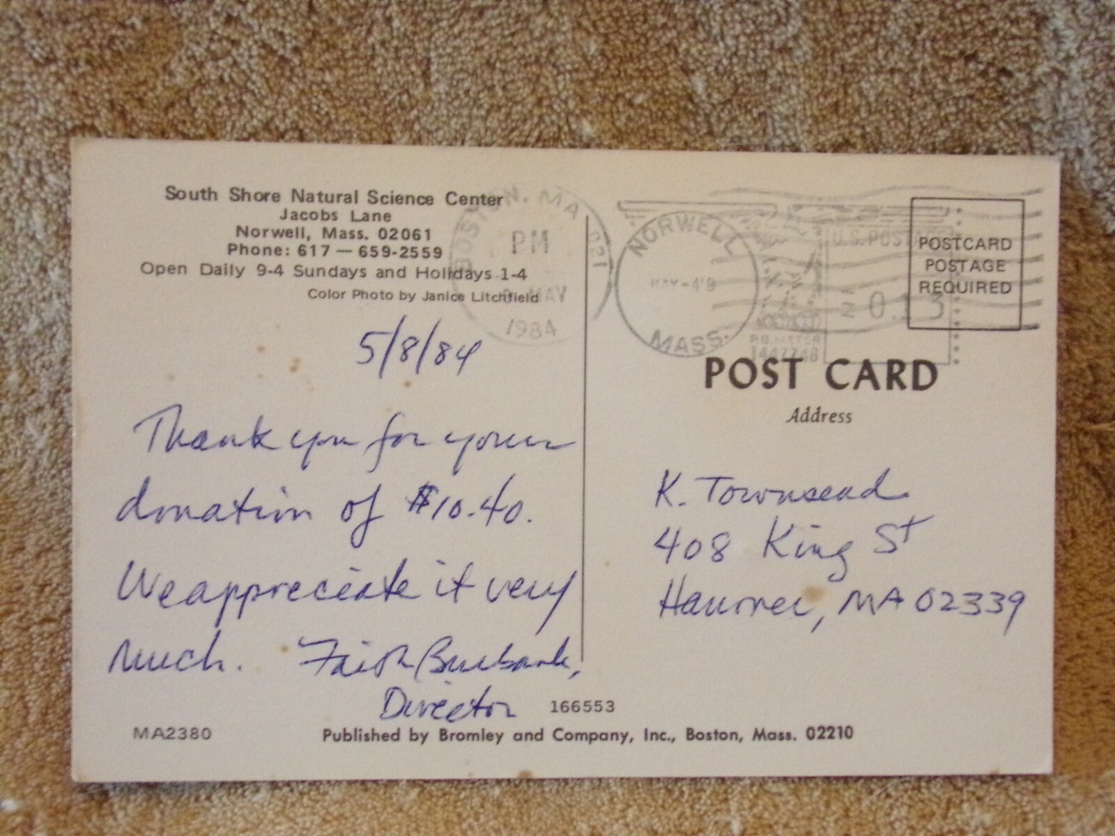 Vintage Postcard South Shore Natural Science Center, Norwell, Mass. eBay