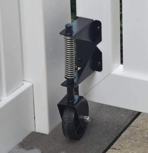 Wheel Caster Vinyl Wood Alu Gate Heavy Duty Spring Loaded Right BLACK Swing Gate - Picture 6 of 10