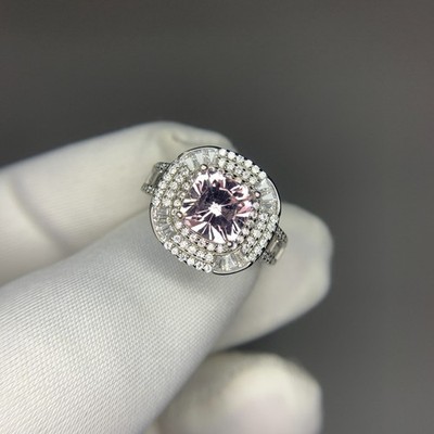 Natürlicher rosa Topas Kissenschliff mit Zirkonia 925 Sterling Silber Ring