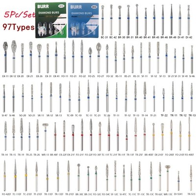 97Types Dental Diamond Burs FG 1.6mm for High Speed Handpiece 5Pcs/pack New