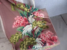 Gorgeous 40's Turquoise & Pink on Cocoa Brown Barkcloth Fabric Yardage