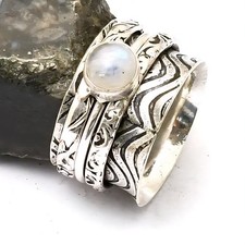 Rainbow Moonstone Spinner Gemstone Handmade Ring Jewelry US Size-6.5 AR 20474