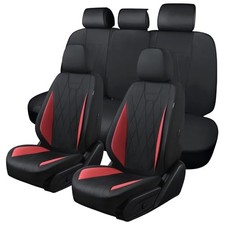 Car Seat Covers Full Set, Leather Car Seat Cushion, Breathable 5Piece Red