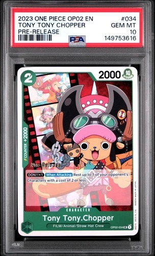 2023 ONE PIECE OP02-PARAMOUNT WAR PRE-RELEASE #034 TONY TONY CHOPPER PSA 10