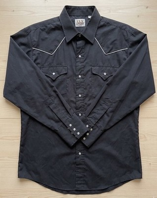 Vtg Ely Cattleman Black Western Long Sleeve Pearl Snap Men s Shirt Size Large