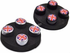 Chrome Tire Valve Stem Caps 1 Inch Union Jack Design Easy Install Universal Fit