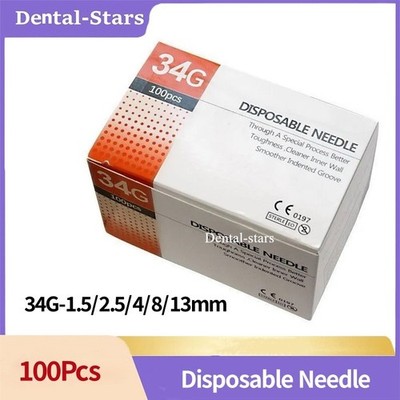 100x Painless Needle Superfine Beauty Needle Piercing Tip 34G 1.5/2.5/4/6/8/13mm