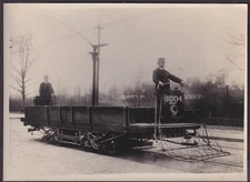 Unknwon railway M. W. open car #6004 with crew of two 5x7" photo