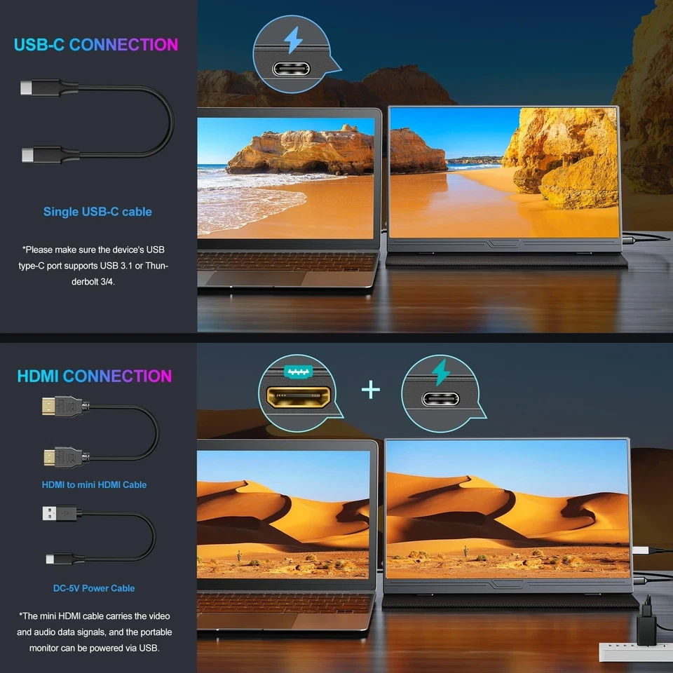 Portable Monitor 15.6 Zoll Tragbarer Mobiler Monitor FHD 1920x1080 HDR - Bild 3 von 4